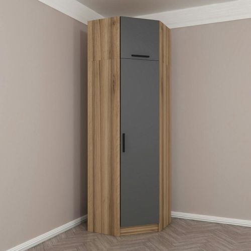 Armoire Penderie D'angle 2 Portes Effet Bois et Gris Byron