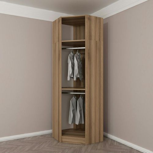 Armoire Penderie D'angle 2 Portes Effet Bois et Gris Byron