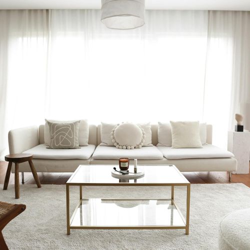 Table Basse En Verre 2 Plateaux, Structure Dorée Tulum