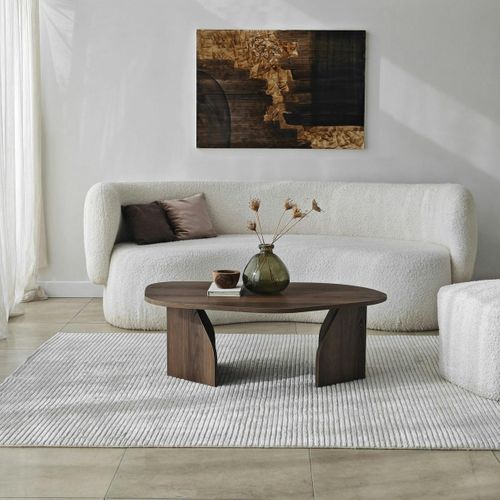 Table Basse Design Effet Bois Foncé, Forme Galet Marfa