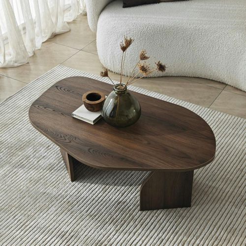 Table Basse Design Effet Bois Foncé, Forme Galet Marfa