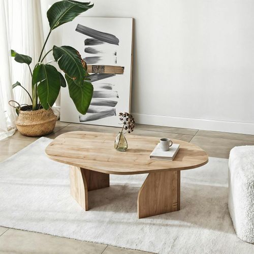Table Basse Design Effet Bois, Forme Organique Galet Marfa