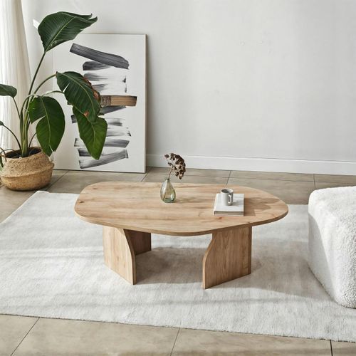 Table Basse Design Effet Bois, Forme Organique Galet Marfa