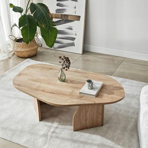 Table Basse Design Effet Bois, Forme Organique Galet Marfa
