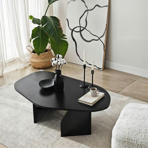 Table Basse Design Noire, Forme Organique Galet Marfa