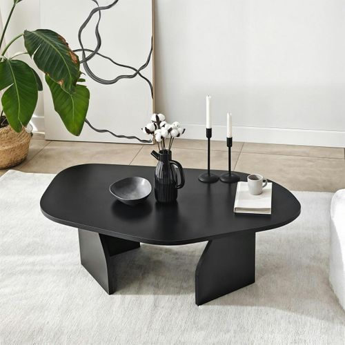Table Basse Design Noire, Forme Organique Galet Marfa
