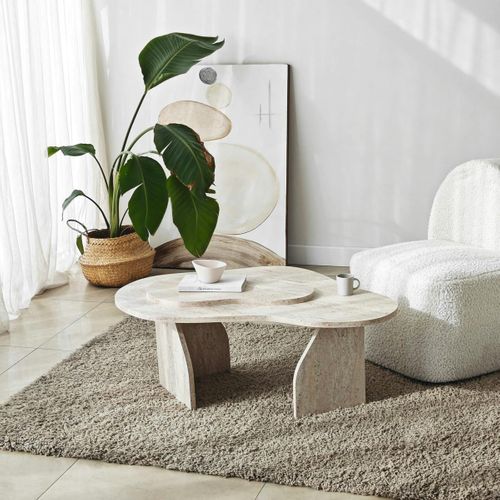 Table Basse Design Organique Effet Travertin 2 Plateaux Marfa