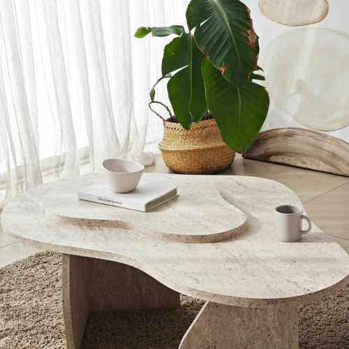 Table Basse Design Organique Effet Travertin 2 Plateaux Marfa