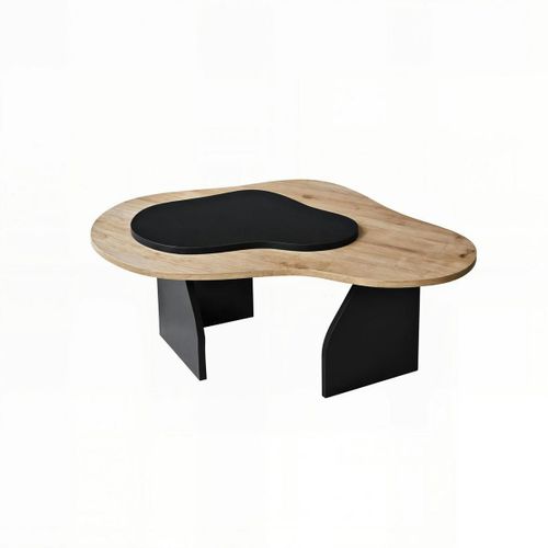 Table Basse Design Organique Noire Et Effet Bois, 2 Plateaux Marfa