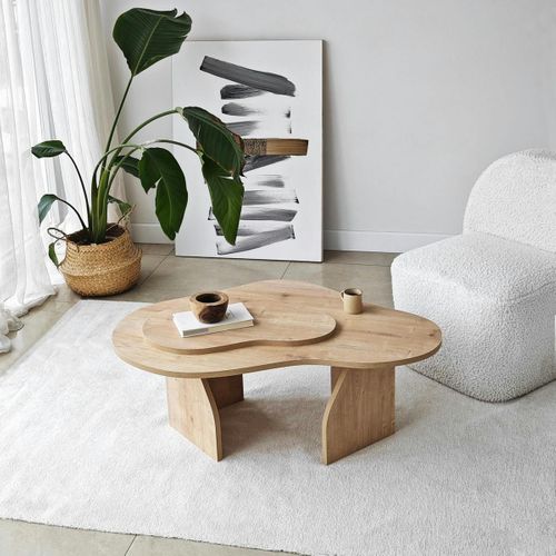 Table Basse Design Organique Effet Bois, 2 Plateaux Marfa
