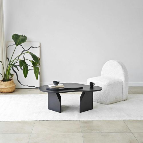 Table Basse Noire Organique Effet Bois, 2 Plateaux Marfa