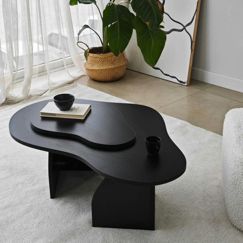 Table Basse Noire Organique Effet Bois, 2 Plateaux Marfa
