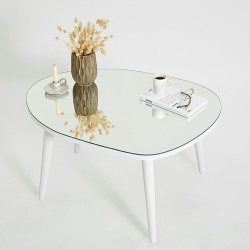 Table Basse Miroir Forme Organique Pieds Blancs Tulum