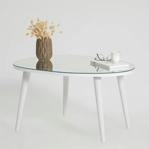 Table Basse Miroir Forme Organique Pieds Blancs Tulum