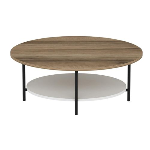 Table Basse Ovale Double Plateau Effet Bois Et Blanc Jena