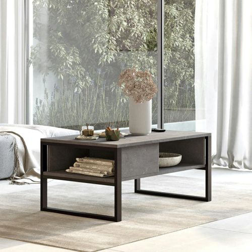 Table Basse Rectangulaire Grise Avec Niches Rangement Jena