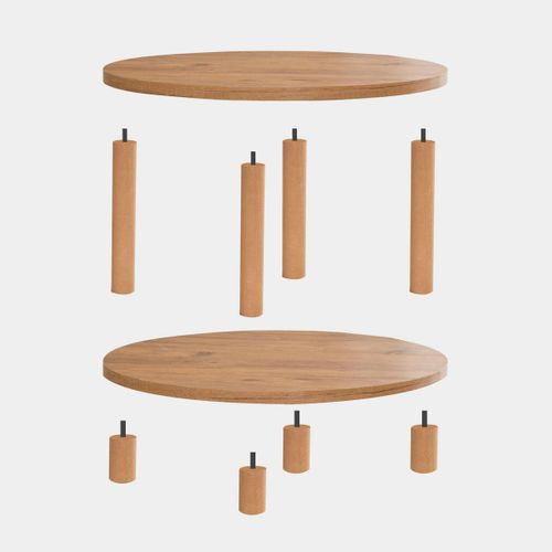 Table Basse Ronde Double Plateau Effet Bois De Pin Marfa