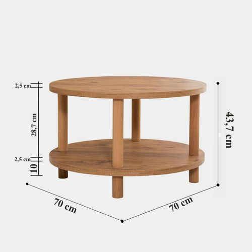 Table Basse Ronde Double Plateau Effet Bois De Pin Marfa