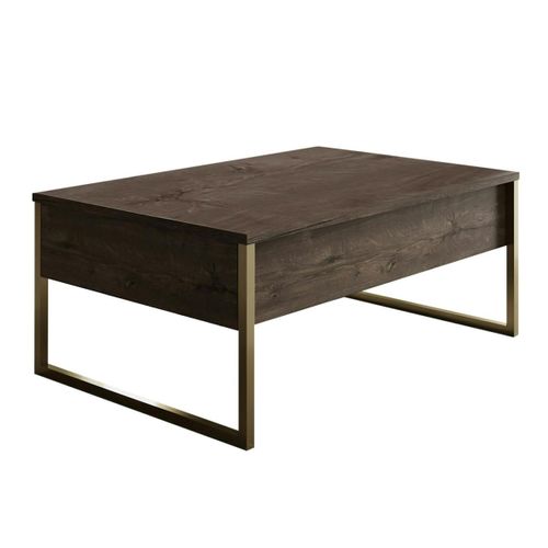 Table Basse Rectangulaire Effet Bois Foncé, Pieds Dorés Jena