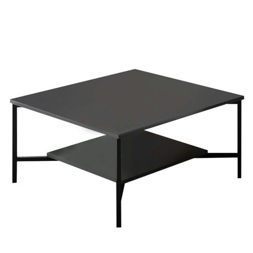 Table Basse Carrée Anthracite, 2 Plateaux Pieds Noirs Jena