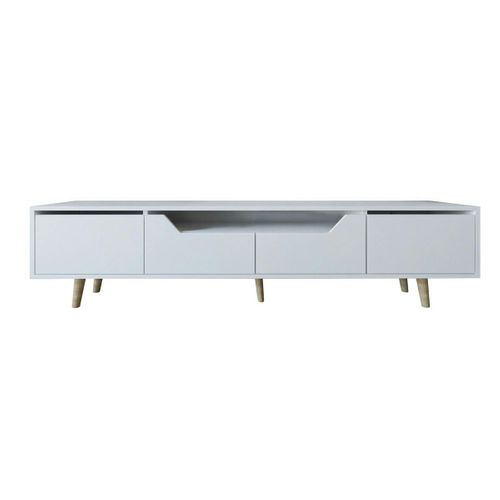 Long Meuble TV Blanc Moderne, 4 Portes 180 Cm Marfa