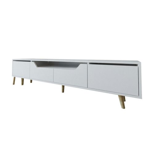 Long Meuble TV Blanc Moderne, 4 Portes 180 Cm Marfa