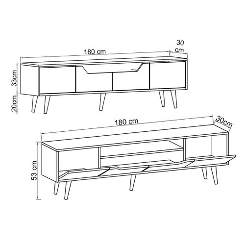 Long Meuble TV Blanc Moderne, 4 Portes 180 Cm Marfa