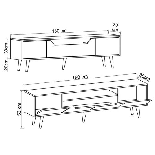 Long Meuble TV 4 Portes Effet Noyer Pieds Noirs 180 Cm Marfa