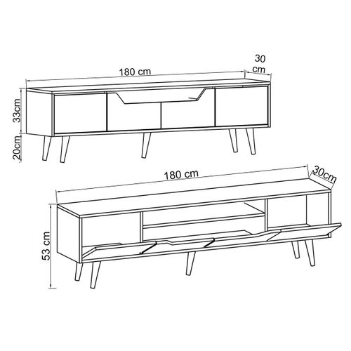 Long Meuble TV 4 Portes Grises Et Cadre Clair 180 Cm Marfa
