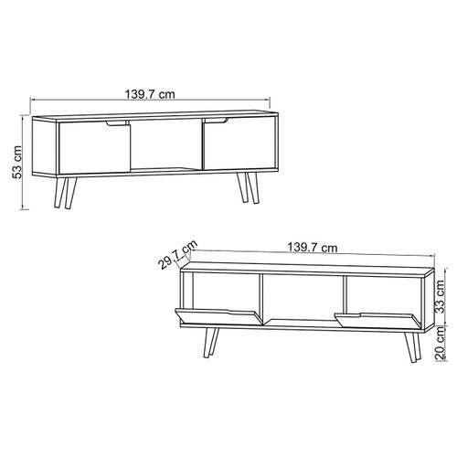 Petit Meuble TV Blanc 2 Portes à Poignées Intégrées Marfa