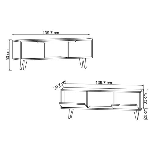 Petit Meuble TV 2 Portes Blanches Cadre Effet Bois Clair Marfa