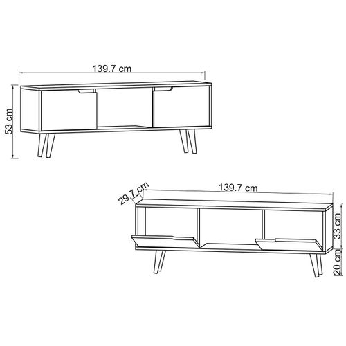 Petit Meuble TV 2 Portes Effet Bois Clair Poignées Intégrées Marfa