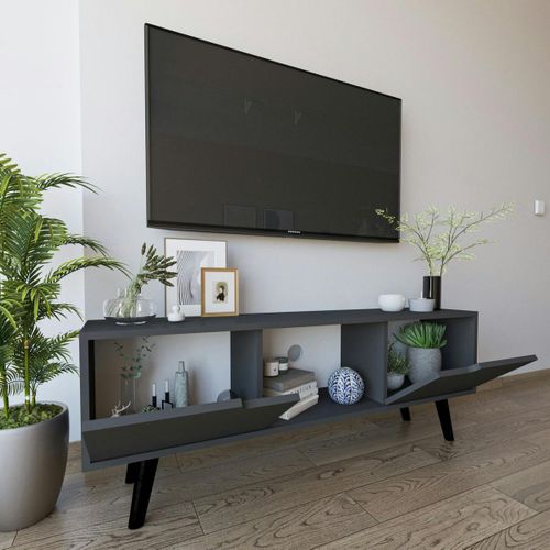 Petit Meuble TV 2 Portes Anthracite Poignées Intégrées Marfa