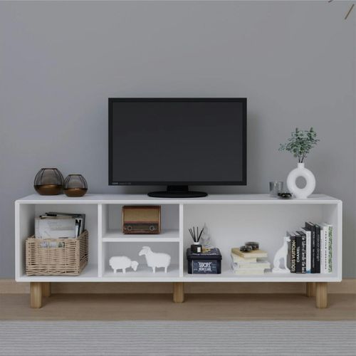 Meuble TV Blanc, 3 Portes à Cadre Et 2 Niches Varen