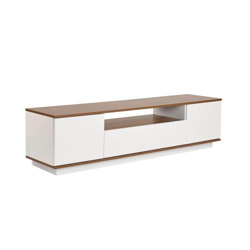 Meuble TV Moderne 3 Portes Blanc Et Effet Noyer Marfa