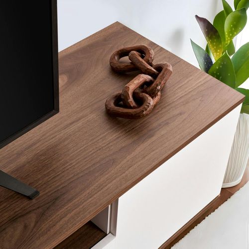 Meuble TV Moderne 3 Portes Blanc Et Effet Noyer Marfa