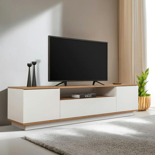 Meuble TV Moderne 3 Portes Blanc Et Effet Pin Marfa