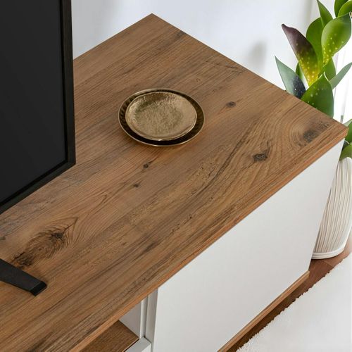 Meuble TV Moderne 3 Portes Blanc Et Effet Pin Marfa