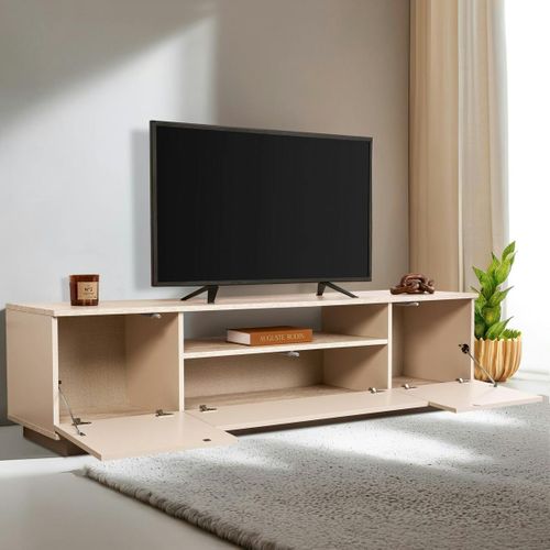 Meuble TV Moderne 3 Portes Nude Et Effet Travertin Marfa