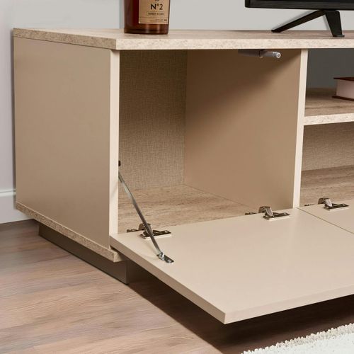 Meuble TV Moderne 3 Portes Nude Et Effet Travertin Marfa