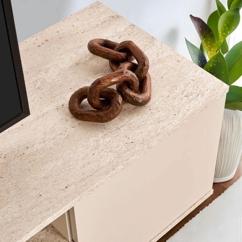 Meuble TV Moderne 3 Portes Nude Et Effet Travertin Marfa