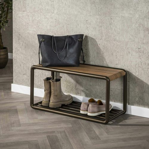 Banc à Chaussures Effet Bois Et Métal Cuivré Helsinki