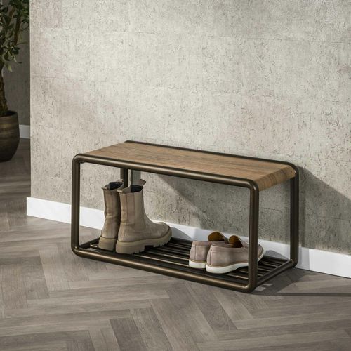 Banc à Chaussures Effet Bois Et Métal Cuivré Helsinki