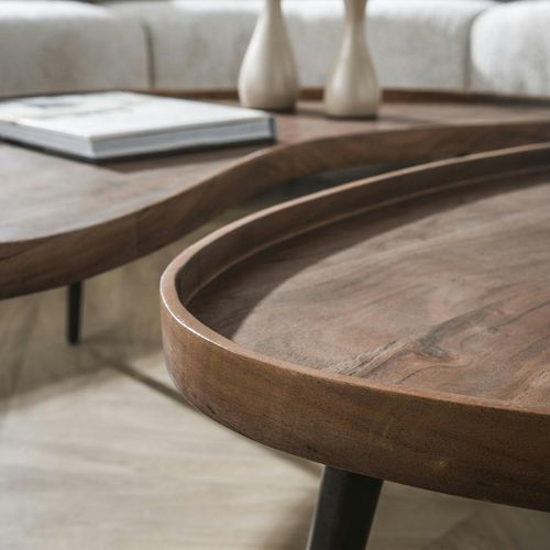 Table Basse Bois Brun Forme Organique à Rebords (x2) Nako