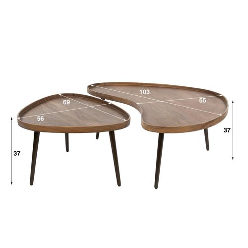 Table Basse Bois Brun Forme Organique à Rebords (x2) Nako