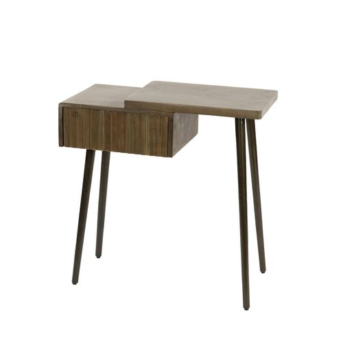 Table De Chevet Bois Brun 2 Plateaux et Tiroir Rainuré (d) Nako
