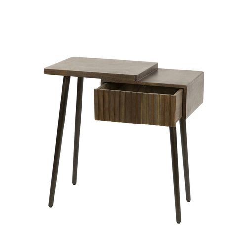 Table De Chevet Bois Brun 2 Plateaux et Tiroir Rainuré (g) Nako