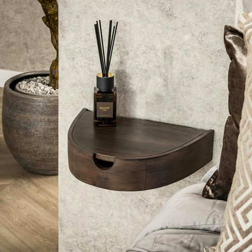 Table De Nuit Murale Bois Brun, Tiroir Demi-lune (x2) Nako