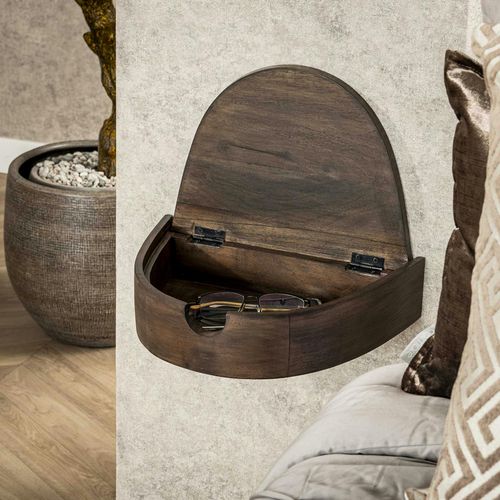 Table De Nuit Murale Bois Brun, Tiroir Demi-lune (x2) Nako