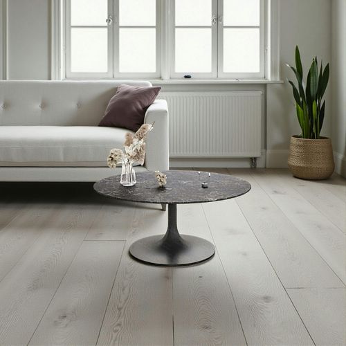 Table Basse Ronde Céramique Grise Marbrée, Pied Tulipe Ligurie